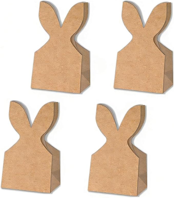 12 Set Boho Bow Easter Bunny Party Favor Bags, DIY Bunny Gift Boxes,Rustic Kraft Paper Rabbit Ears Treat Boxes Rabbit Goodie Bags for Spring Holiday Birthday Wedding Baby Shower Decor(A)