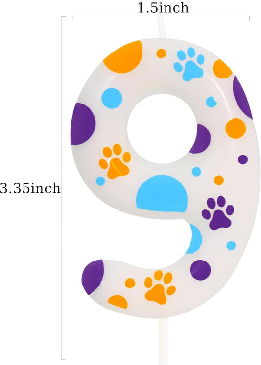 Blue Dog Paw Themed Birthday Candles, Number 9 Paw Print Birthday Party Supplies, 2.76 inch Paw Cake Topper Decorations, Birthday Decorations for Kids (Number 9)