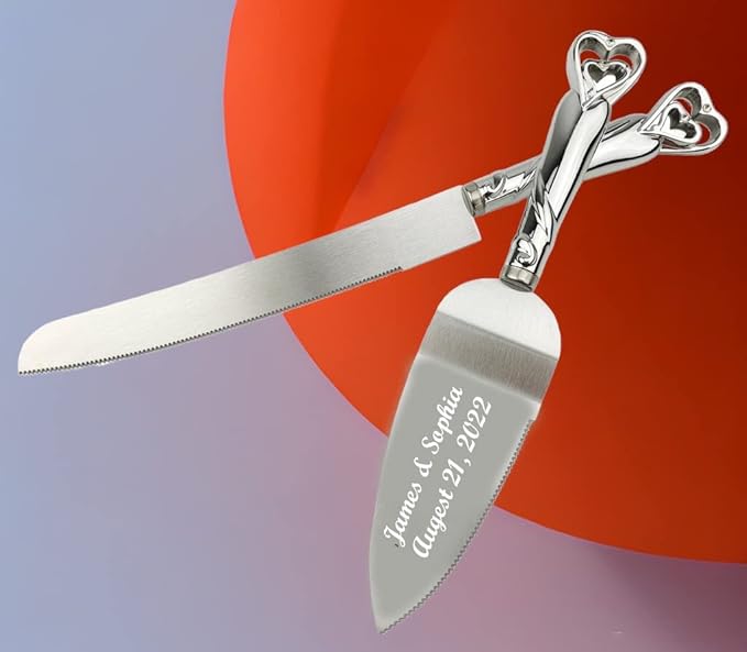 GIFTS INFINITY Personalized Wedding Cake Knife and Server Set with Engraving – Cake Cutting Utensil Set, Keepsake Gift for Wedding, Anniversary, Reception, Birthday & Other Occasions (2541)