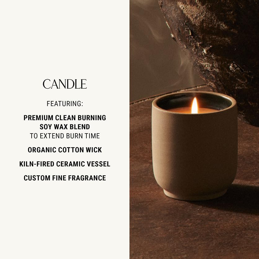 Homecourt Luxury Scented Candle, Mandarin Basile Scent, 60-Hour Burn Time, Soy Wax Blend, Organic Cotton Wick, Kiln-Fired Reusable Ceramic Vessel, 8 Oz, 2.0
