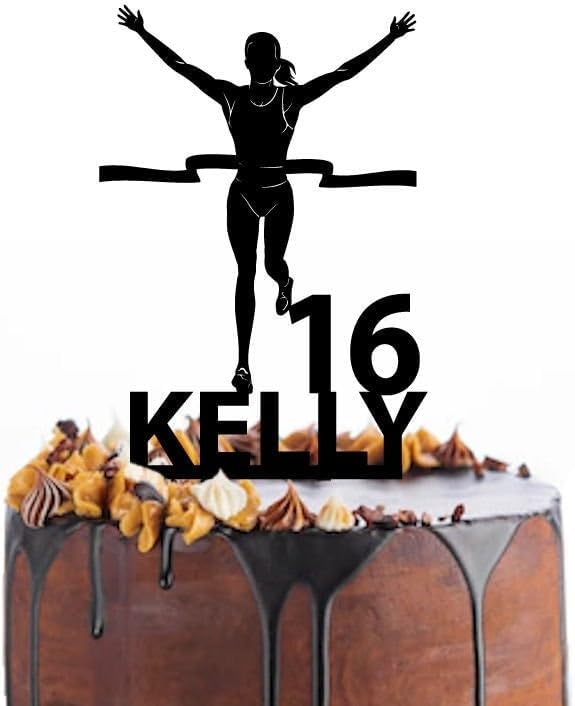 Personalized Birthday Cake Topper Female Marathon Runner Figurine, Custom Acrylic Sports Theme Party Decoration, Unique Happy Birthday Sign, Fun Running Cake Decor Gift