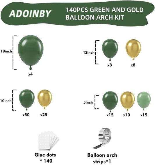 Green and Gold Balloon Arch Kit, Dark Emerald Green Hunter Forest Sage Green Metallic Gold Balloon Garland kit, 18 12 10 5 Inch Balloons for Birthday Wedding Jungle Safari Party Decorations