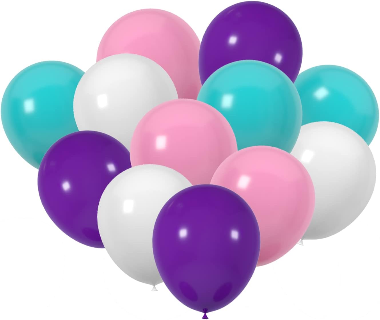 60 Count 12-Inch Dark Violet Purple Teal Pink White Latex Balloons - Wedding Birthday Baby Shower Decorations, Party Supplies