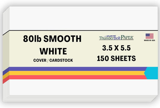 150 Bright White Smooth 80# Card Paper Sheets - 80 lb/Pound Cover Weight - 3.5" X 5.5" (3.5X5.5 Inches) USPS Standard Postcard Card Size - Quality Paper - Consistency in Print - Smooth Finish