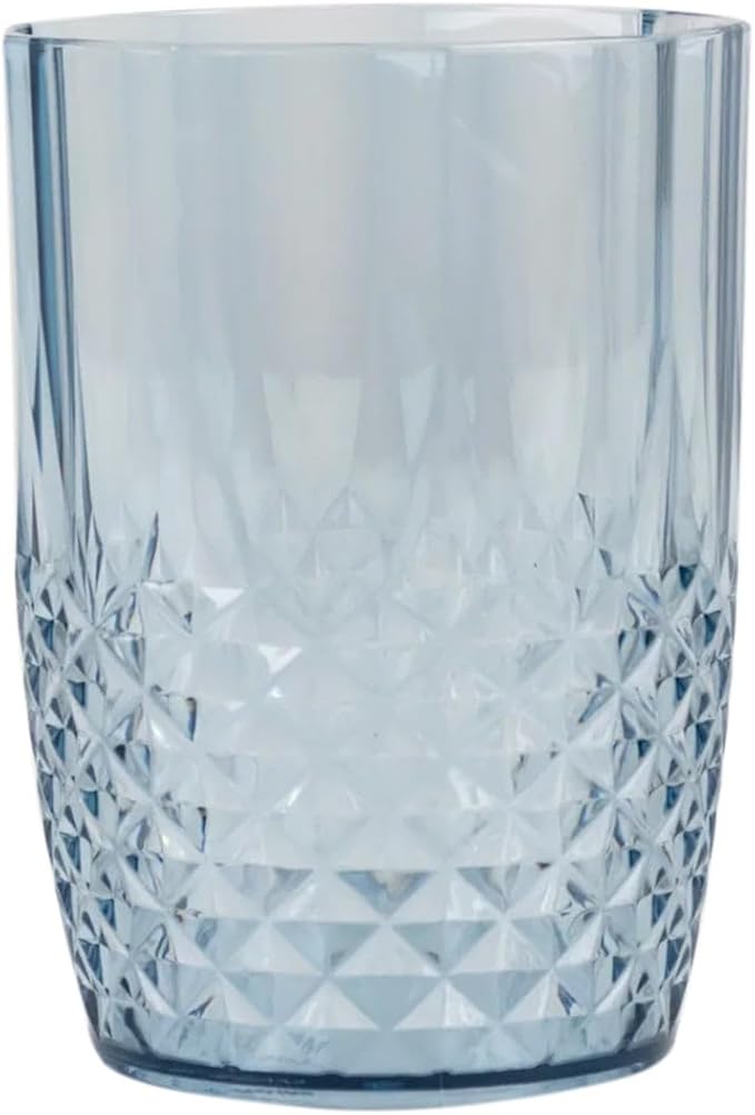 Efavormart 6-Pack Plastic Tumblers, 16oz Unbreakable Drinking Glasses Crystal Cut Style Dusty Blue - Shatterproof Short Cups
