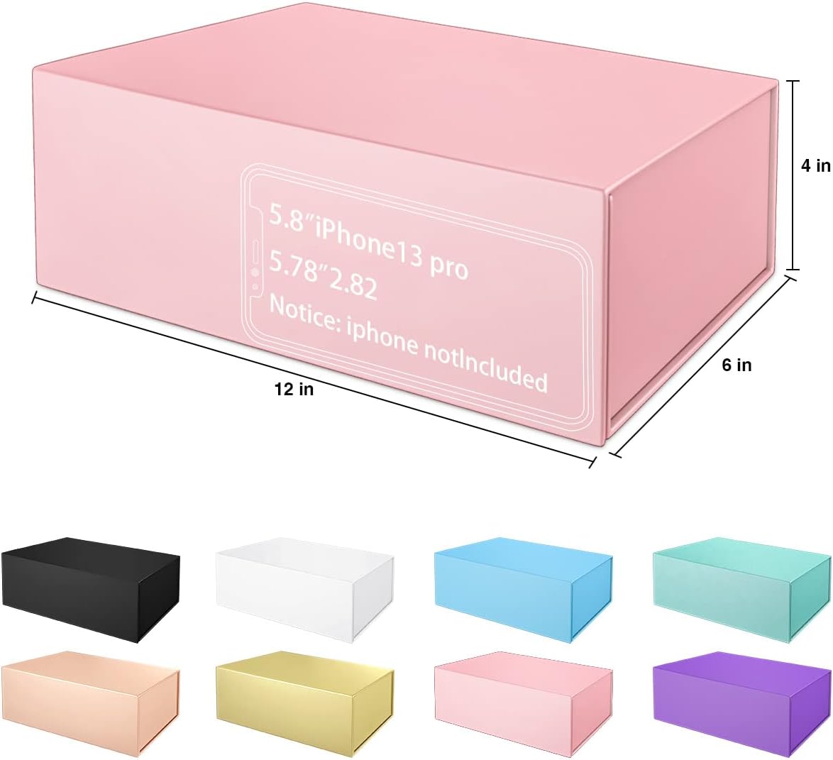 Pink Gift Box 12" x 6" x 4" with Magnetic Closure Lid Gifts Boxe for Presents,Bridesmaid Gifts Boxes,Cute Box,Birthday Gift Boxe,Luxury for Gifts Packaging, Magnetic Gift Boxes for Wrapping Gifts (Pink)