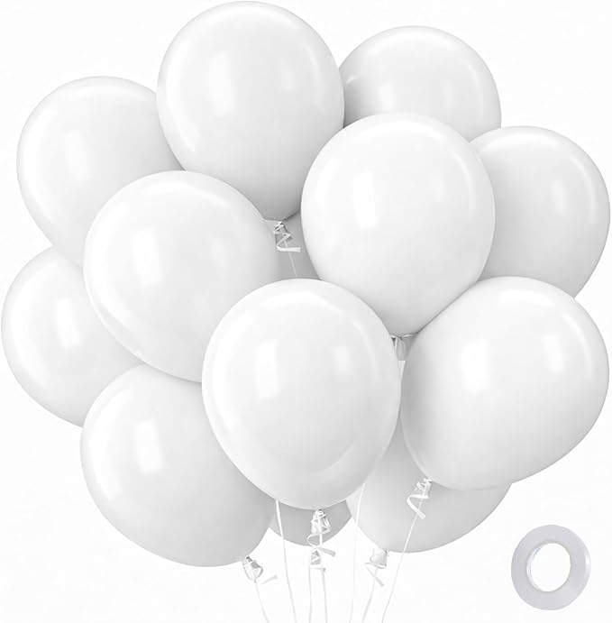 Patimate White Balloons - 100pcs 12 Inch White Latex Party Balloons for Engagement Anniversary Bachelorette Bridal Shower Wedding Baby Shower Birthday Party Decorations