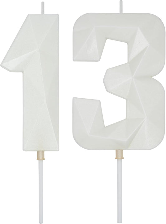 DERVENTA Large Birthday Candle Number 3D White 3.7 inch Party Celebration Anniversary Decoration Cake Topper 1 Piece (Number 13 White)