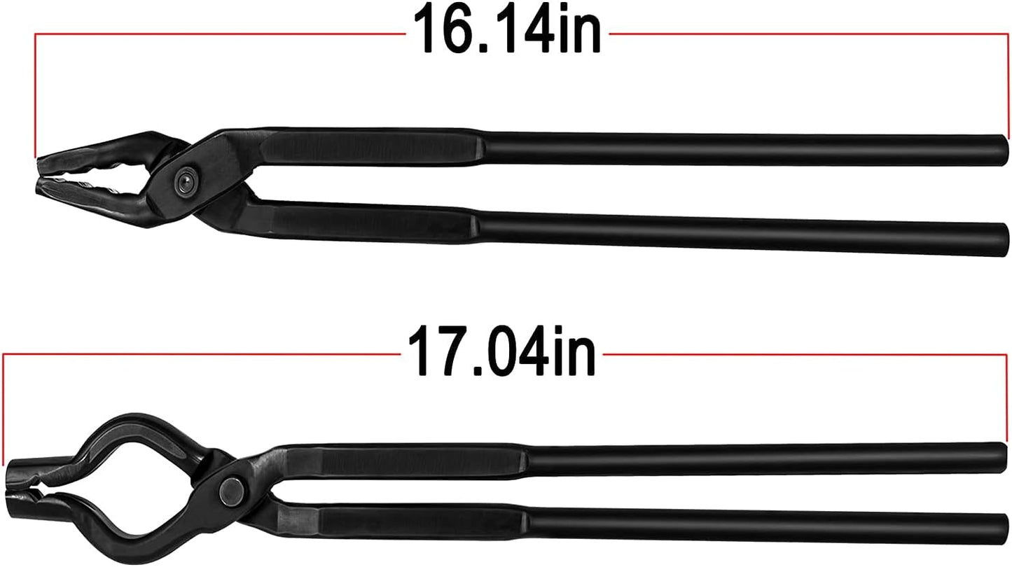 Yoursme Blacksmith Tongs - Wolf Jaw & V-bit Tongs - Blacksmith Forge Tools - Knifemaking Bladesmith - Black