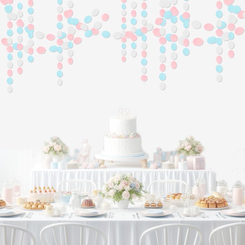 White Blue Pink Party Decorations - Paper Garland Streamer Banner Birthday Decorations Baby Shower Decorations Gender Reveal Decorations Gender Neutral Decorations Bridal Wedding HongTongTong
