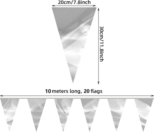 32.8FT Silver Glitter Triangle Pennant Banner Flag Metallic Bunting Fabric Garland for Christmas Graduation Wedding Engagement Anniversary Bachelorette Birthday Bridal Shower Valentine's Party Decor