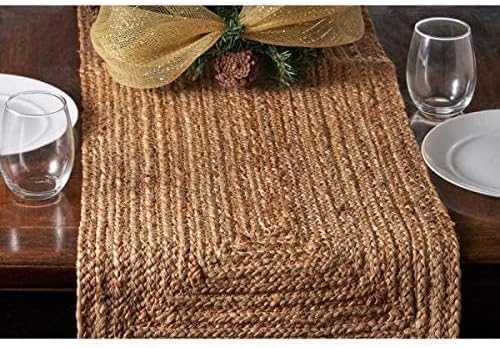 Hand Woven Natural Fiber Reversible High Traffic Resistant 100% Jute Burlap Braided Table Runner Area Rug 60 Inches Long Hand Crafted Rustic Vintage Dining (Natural Jute, 14" X 60" Inch)