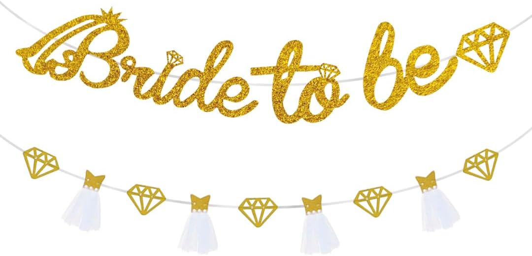 Bride To Be Banner Gold Glitter Wedding dress Banner for Bachelorette Party Decoration Engagement Bridal Shower Supplies