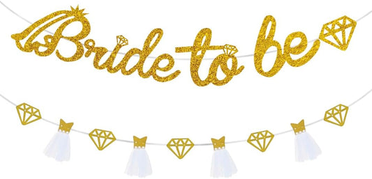 Bride To Be Banner Gold Glitter Wedding dress Banner for Bachelorette Party Decoration Engagement Bridal Shower Supplies