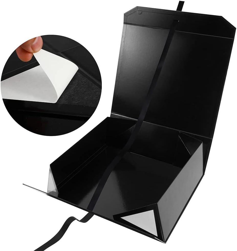 Extra Large Black Gift Box 19x16x6 Inches, Huge Gift Boxes with Ribbon, Large Gift Box with Lid Magnetic Closure, Groomsman Proposal Box for Wedding Dress (Glossy Black)