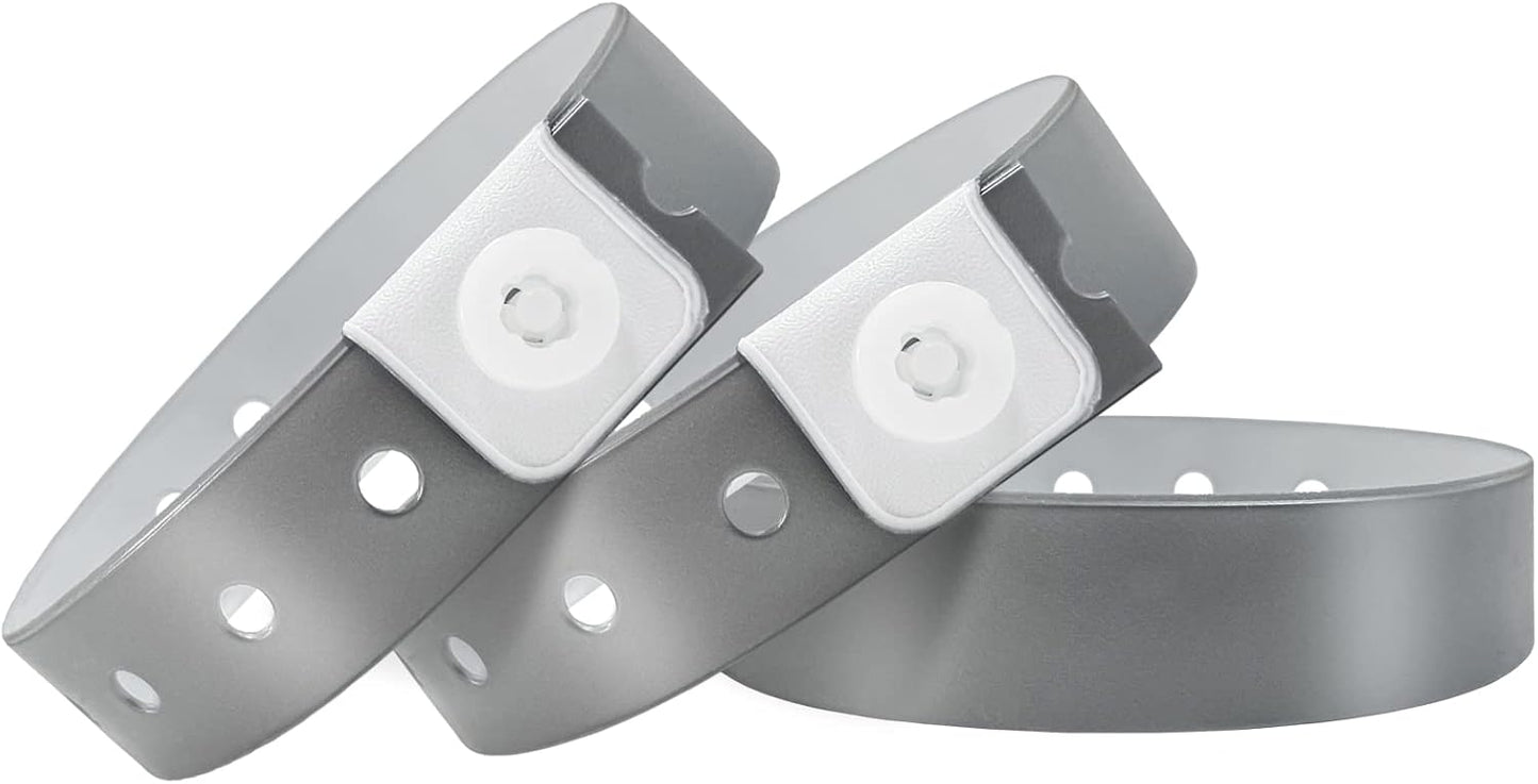Silver Plastic Wristbands-500 Pack Colored Identification Wristbands for Events, Waterproof Lightweight Security Vinyl Wristbands for Party Concert Club Festival Entrance Admission