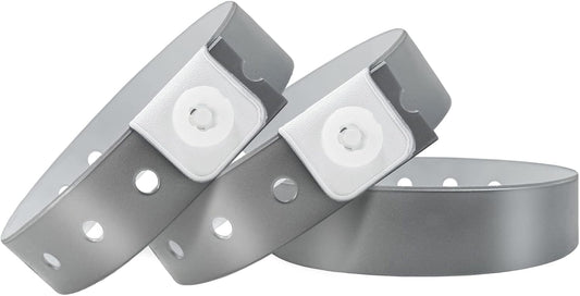 Silver Plastic Wristbands-500 Pack Colored Identification Wristbands for Events, Waterproof Lightweight Security Vinyl Wristbands for Party Concert Club Festival Entrance Admission