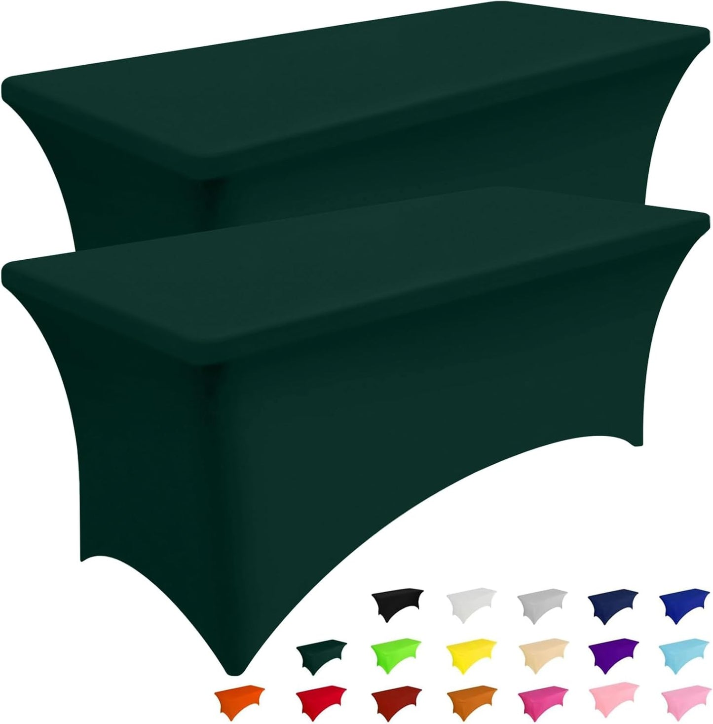 Smiry 2 Pack Spandex Table Cloth 6FT, Elastic Fitted Stretch Tablecloths, Washable and Wrinkle Free Rectangular Patio Table Cover for Outdoor, Wedding, Banquet (Hunter Green, 72Lx30Wx30H Inch)