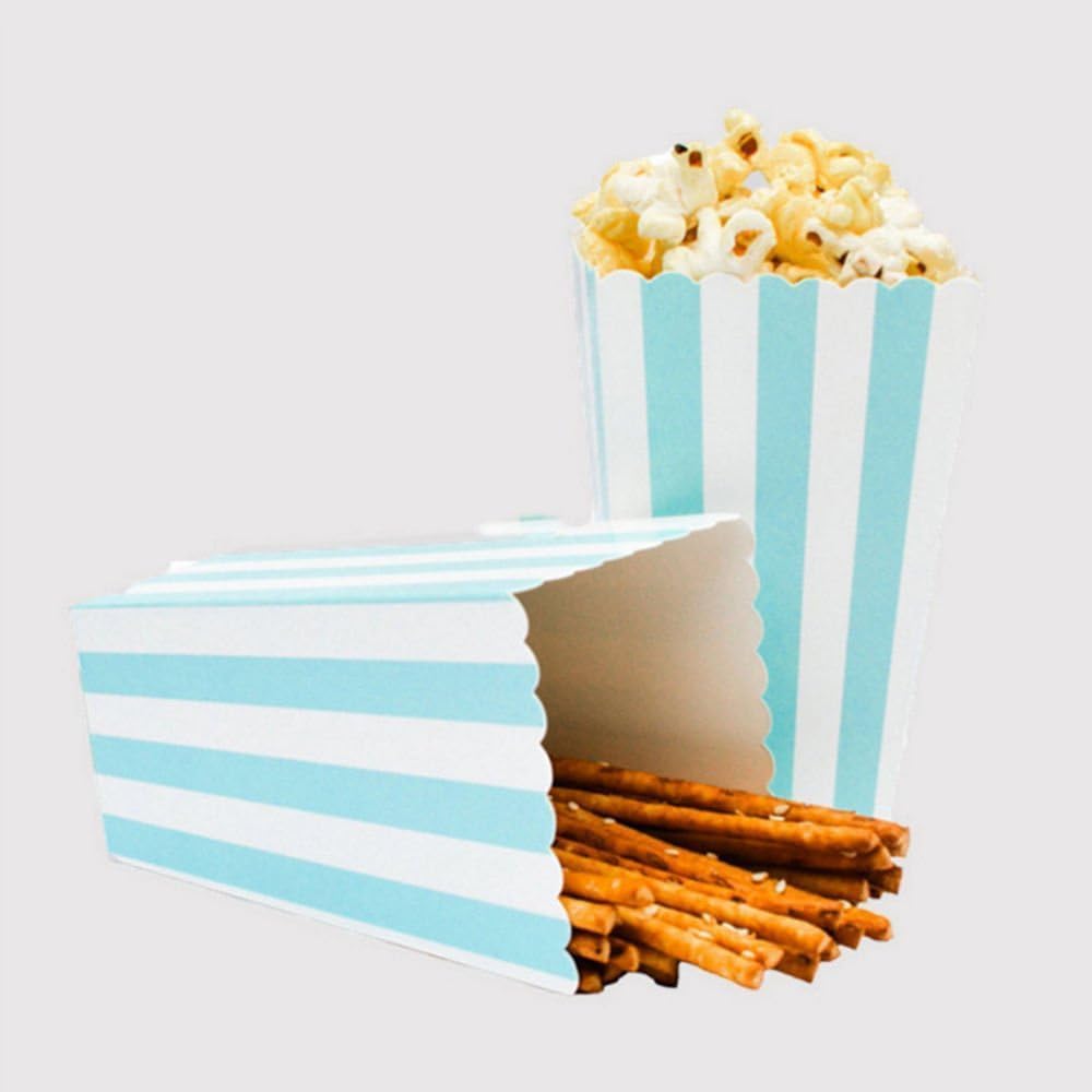 24pcs Striped Paper Popcorn Boxes for Party Favor Supplies (Blue)