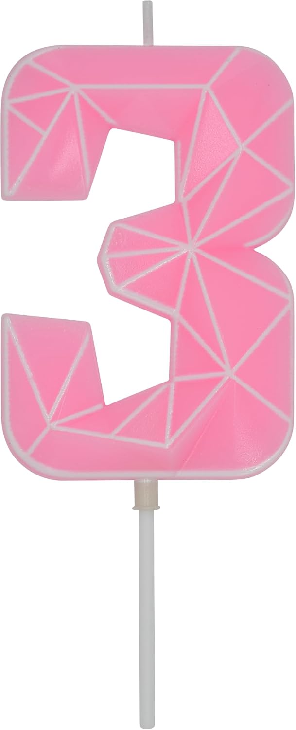 DERVENTA Birthday Candle Big Number 3D Macaron Pink 3.7 inch Party Celebration Anniversary Decoration Cake Topper 1 Piece (Number 3 Macaron Pink)