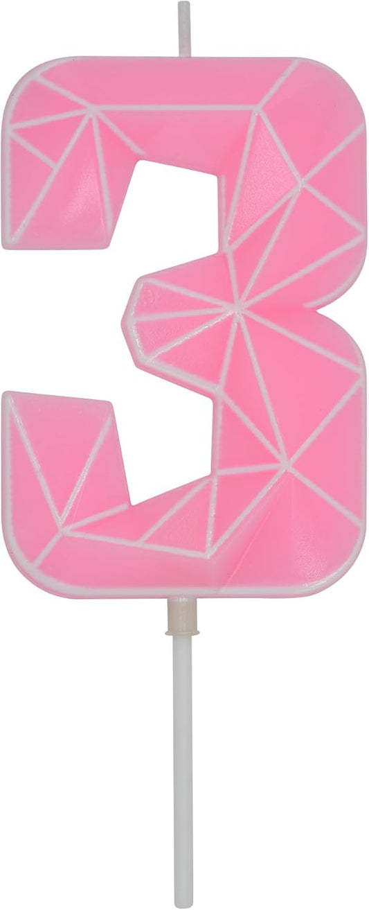 DERVENTA Birthday Candle Big Number 3D Macaron Pink 3.7 inch Party Celebration Anniversary Decoration Cake Topper 1 Piece (Number 3 Macaron Pink)