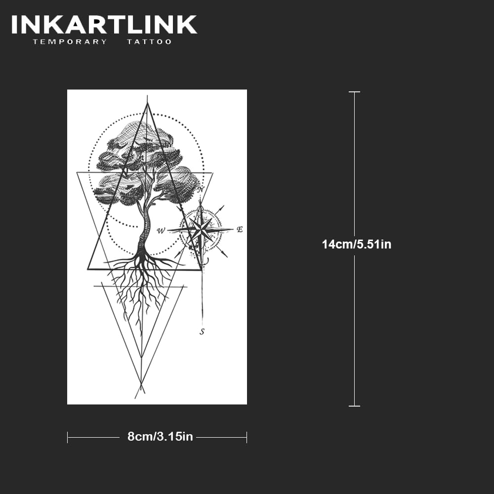 INKARTLINK 2 Sheets large Semi Permanent Tattoos,Temporary Tattoos, Adult Art Designs, Party Favors, Waterproof, Realistic, No Adhesive, No Reflective, Lasts 1-2 Weeks,Large (Tree of Life)