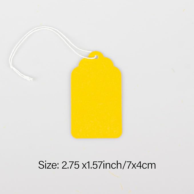 500pcs Paper Gift Tags with String Attached, Blank Price Tags, Idear for Product Jewelry Clothing Arts & Crafts DIY Gift Decorations(2.75"x1.57", Yellow)