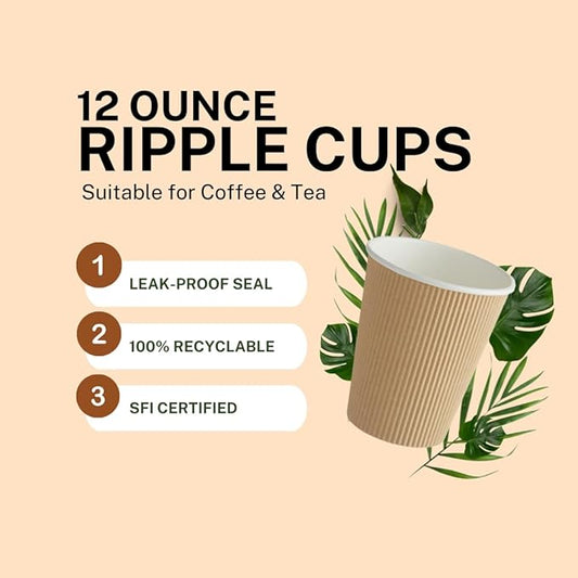 Ripple Paper Cups 12 oz 500 Pack for Coffee & Tea Made in USA | Bulk 500 Count for Home, Office, Restaurants & Coffee Shops | Recyclable, Insulated, & Disposable 12 Ounce To-Go Cups for Hot Beverages