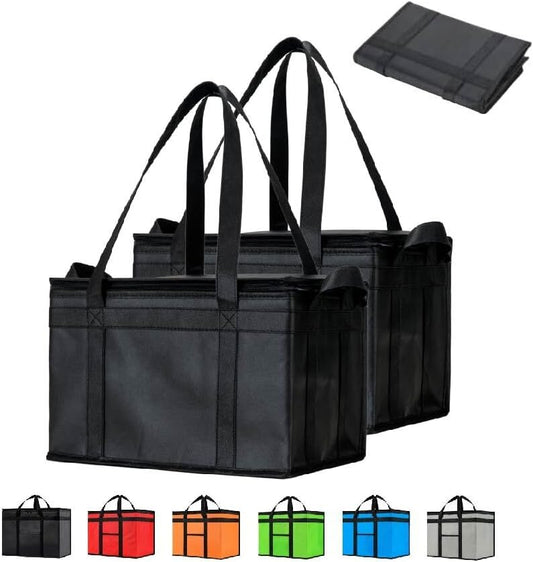NZ home Large Insulated Cooler Bag and Food Warmer for Delivery & Grocery Shopping with Zippered Top, Black (1 Pack)