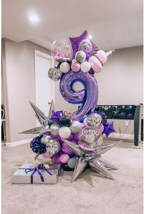 Purple Number 9 Balloon 40 Inch, 9th Birthday Party Decorations for Children, Giant 9 Foil Balloon for Party Supplies