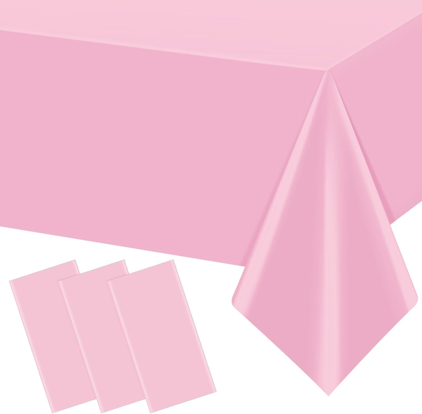 3Pcs Light Pink Tablecloth,Disposable Plastic Tablecloths,Waterproof Pink Rectangle Table Cover for Graduation Birthdays Weddings Anniversary Party Decorations,54 x 108 Inch