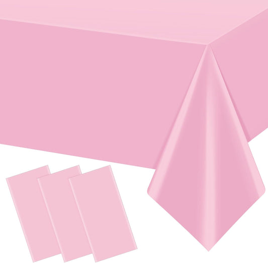 3Pcs Light Pink Tablecloth,Disposable Plastic Tablecloths,Waterproof Pink Rectangle Table Cover for Graduation Birthdays Weddings Anniversary Party Decorations,54 x 108 Inch
