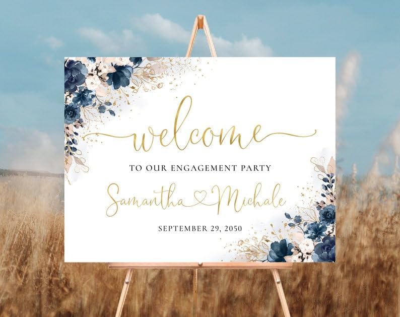 Navy Blue and Dusty Rose Engagement Party Welcome Sign, Engagement Party Sign, Engagement Party Decorations, Wedding Welcome Sign, Engagement Party Sign, Full Size, Engaged #6