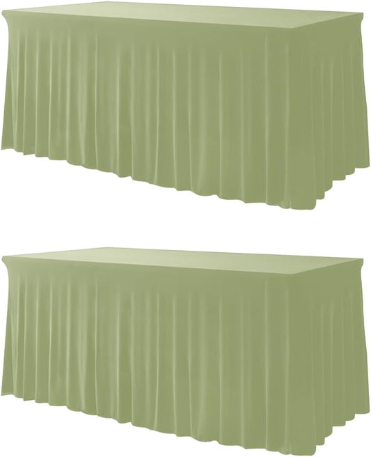 Your Magic Moment Sage Green Table Cloth Rectangle Table Skirts - Spandex Covers 6 ft 2pcs Banquet Linen Tablecloth - Green Party Decorations Décor