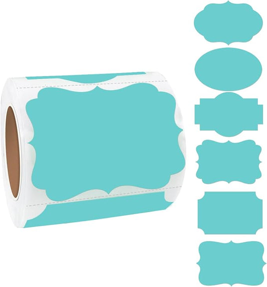 Yeachlaing Blue Labels - 250 PCS 3" x 2" Fancy Shape Stickers for Storage Boxes or Food Jars - Holiday Tags