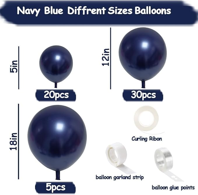 Navy Blue Balloons Double Stuffed Dark Royal Blue Balloon Garland Different Sizes 18/12/5in Pearl Balloon Arch Kit for Graduation Wedding Birthday Baby Shower Valentine Father's Day Party Decorations