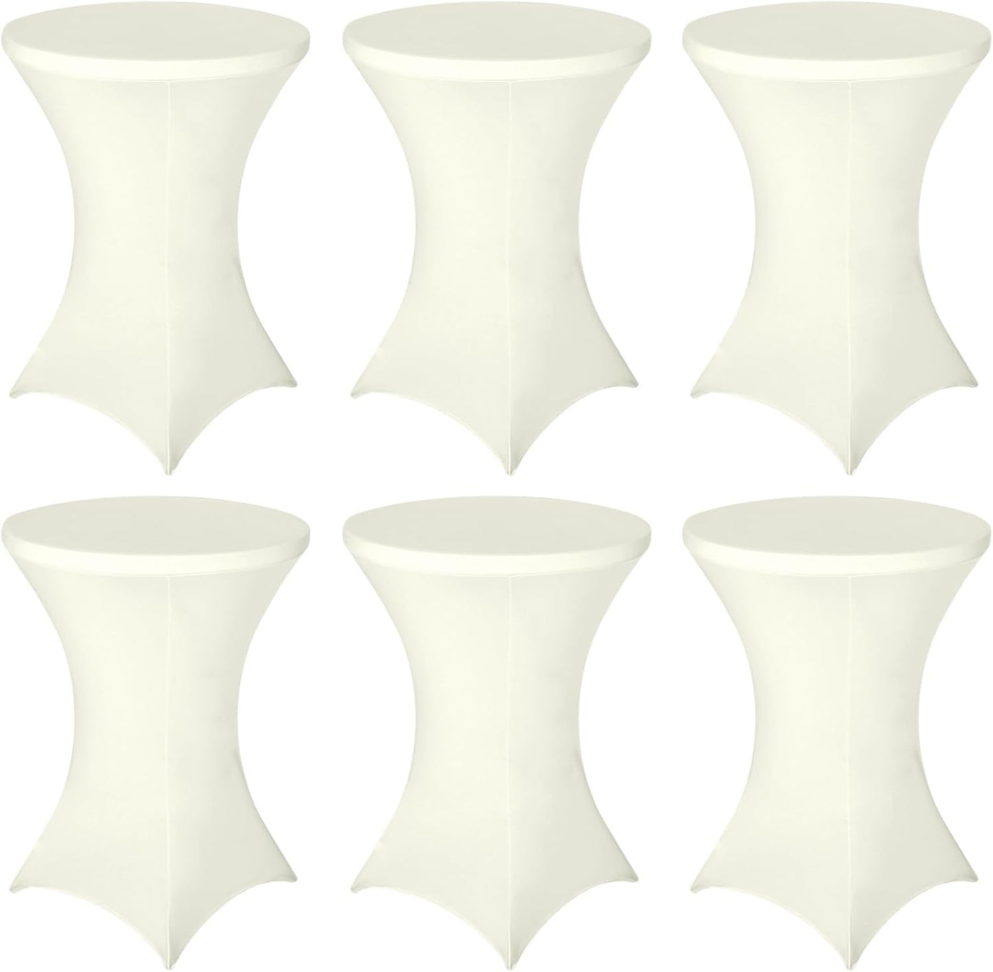 FestiCorp 6 Pack Spandex Cream Table Cover, Cocktail Fitted Tablecloths, Round Highboy Stretch Table Covers Cloths for Party, DJ, Bar, Wedding, Birthday, Banquet, 30"-32" Diameter x 40"-43" Height