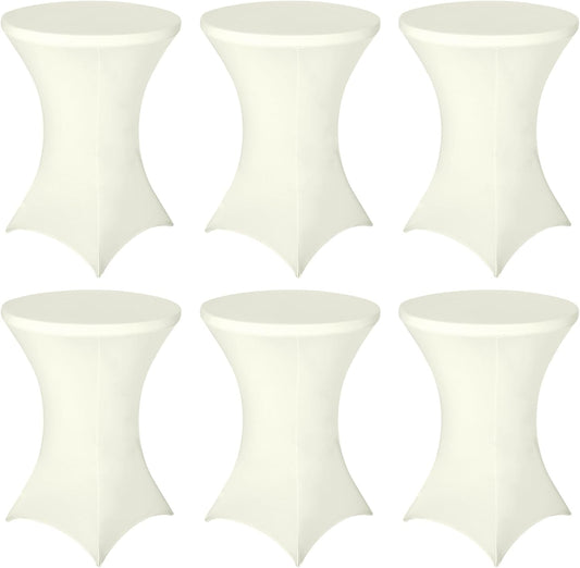 FestiCorp 6 Pack Spandex Cream Table Cover, Cocktail Fitted Tablecloths, Round Highboy Stretch Table Covers Cloths for Party, DJ, Bar, Wedding, Birthday, Banquet, 30"-32" Diameter x 40"-43" Height