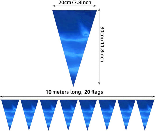 20M/65FT Blue Triangle Pennant Banner Flag Metallic Fabric Bunting Garland for Christmas Graduation Wedding Engagement Anniversary Bachelorette Birthday Bridal Shower Valentines Hen Party Supplies