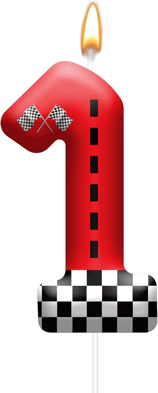 Racing Car Theme Birthday Candle with Checkered Flag Design - Durable Cake Topper for Race Car Party Decorations,Birthday Supplies - Number 1 Candle for Racing Themed Celebrations