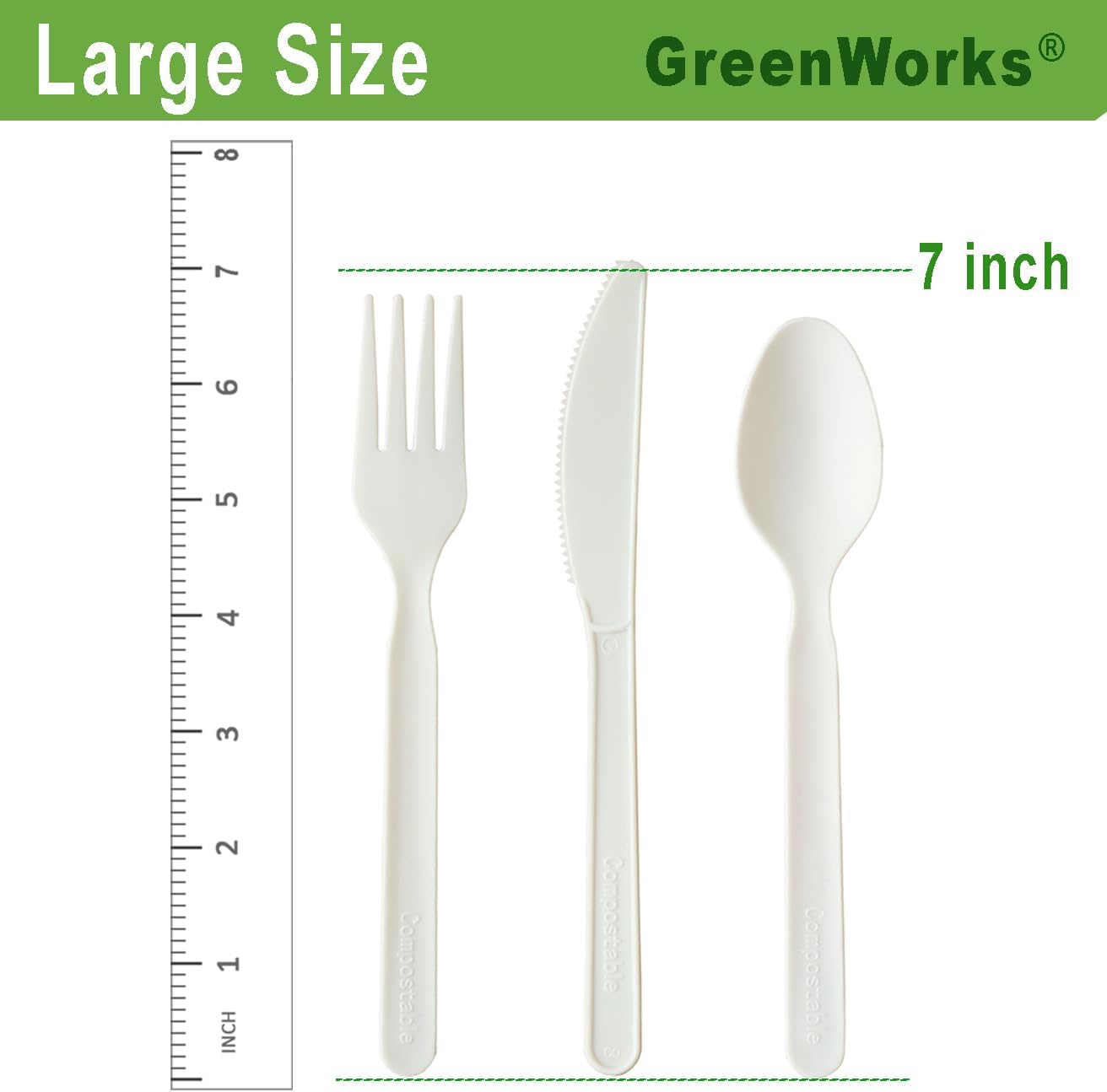 GreenWorks 1000 Count 7" Heavy-duty Compostable Forks, BPI Certified Large Bulk Disposable Cutlery Fork