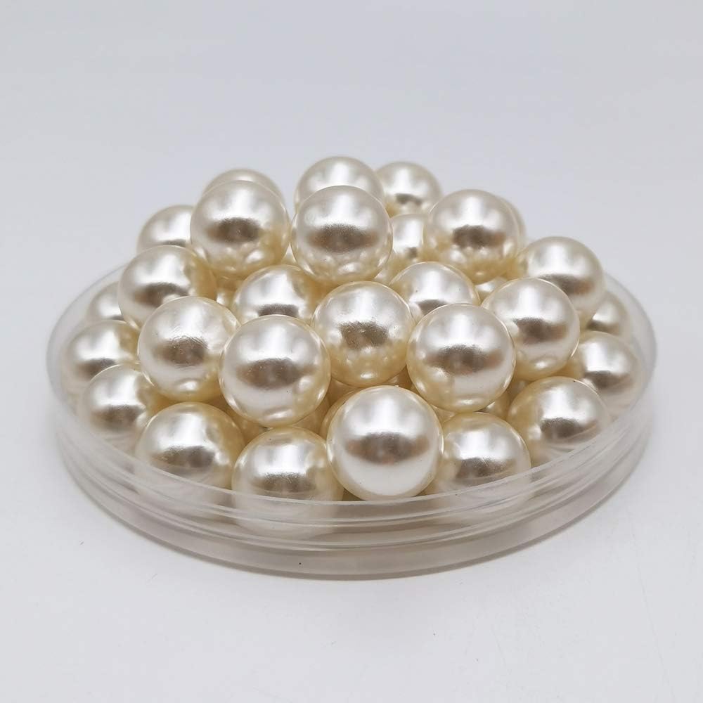 INSPIRELLE 140pcs 16mm Ivory Lustrous ABS Undrilled Art Faux Pearls for Vase Fillers, Big Size No Hole Makeup Beads Imitation Round Pearl Beads for Table Scatter Home Wedding Decoration