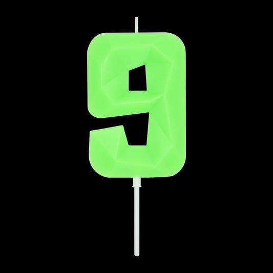 DERVENTA Large Birthday Candle Number 3D Luminous Green 3.7 inch Party Celebration Anniversary Decoration Cake Topper 1 Piece (Luminous Green Number 9)