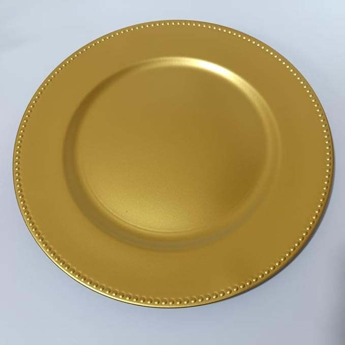 6/50/100 Pcs Elegant Plastic Beaded Charger Plates - Round Gold Silver Black Wedding Party Dinner Decorative Plate Set, Durable for Halloween Christmas Birthday Decor