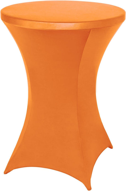 FestiCorp Spandex Orange Table Cover, Cocktail Fitted Tablecloths, Round Highboy Stretch Table Covers Cloths for Party, Bar, Halloween, Birthday, Banquet, 30"-32" Diameter x 40"-43" Height