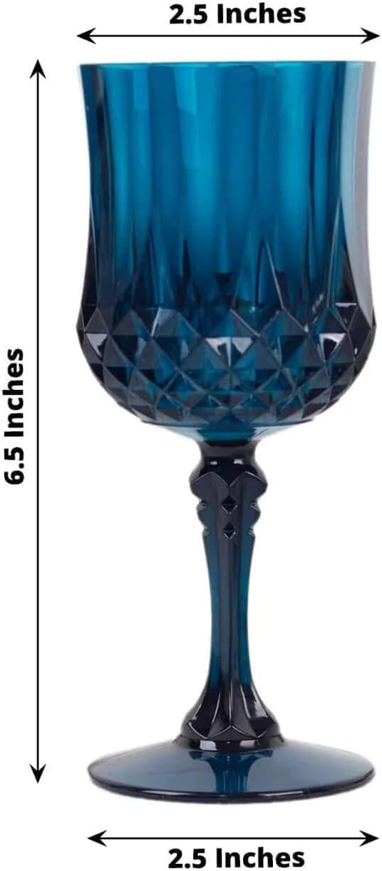 Efavormart 6-Pack Plastic Wine Glasses 8oz, Navy Blue - Crystal Cut Shatterproof Cocktail Goblets Drinking Glasses