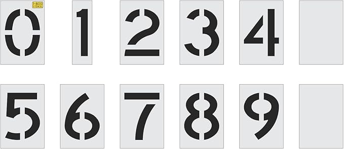 12" Number Kit Stencil Set - Parking Lot Pavement Stencils - 1/8" (.125") PRO-Grade LDPE - 18 piece Number Kit (extra 0,1,2,3,4,5)