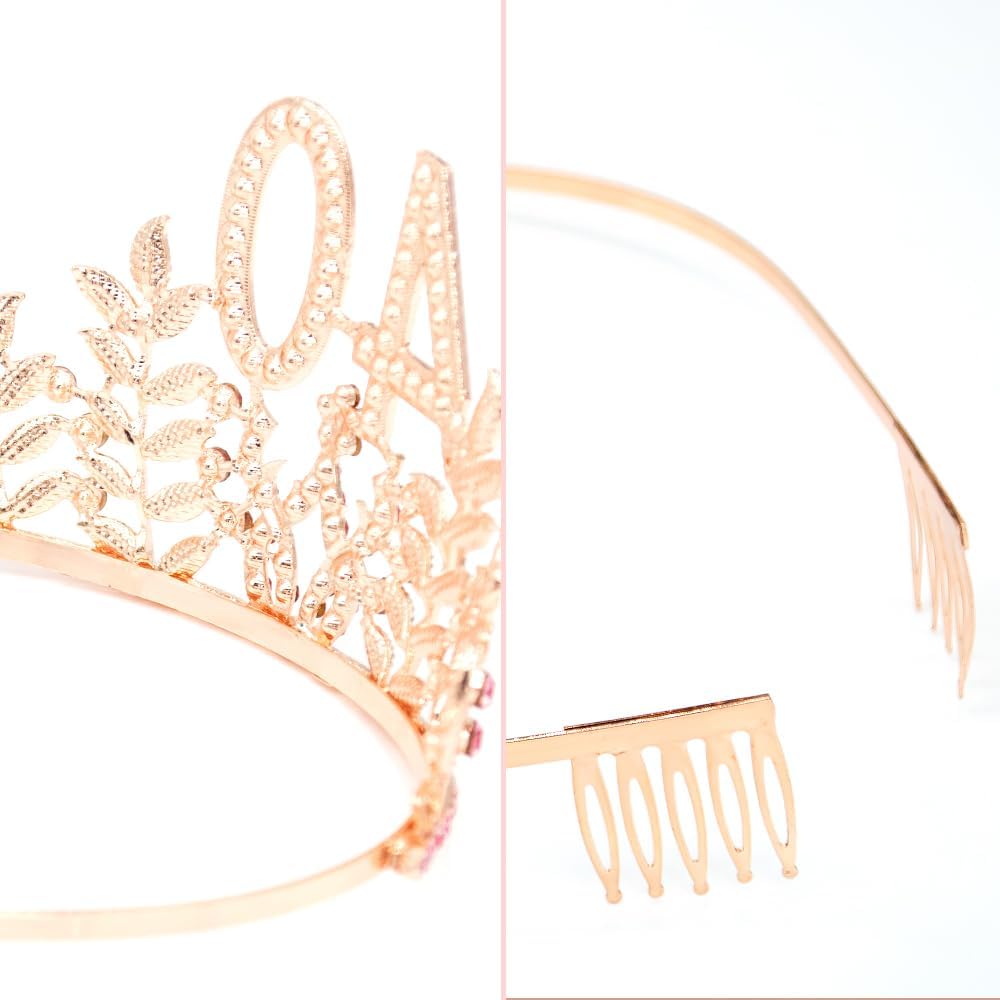 Birthday Sash Tiara Birthday Tiara Rhinestone Crown Rose Gold Birthday Queen Tiara Sash and Tiara for Women Birthday Decor Princess Tiara Cake Topper Crystals Hair Accessories for Party