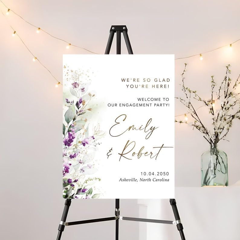 Greenery Purple Engagement Party Sign, Lilac Engagement Party Sign, Green Lavender Engagement Party Decor, Welcomt to our Engagement Party Sign