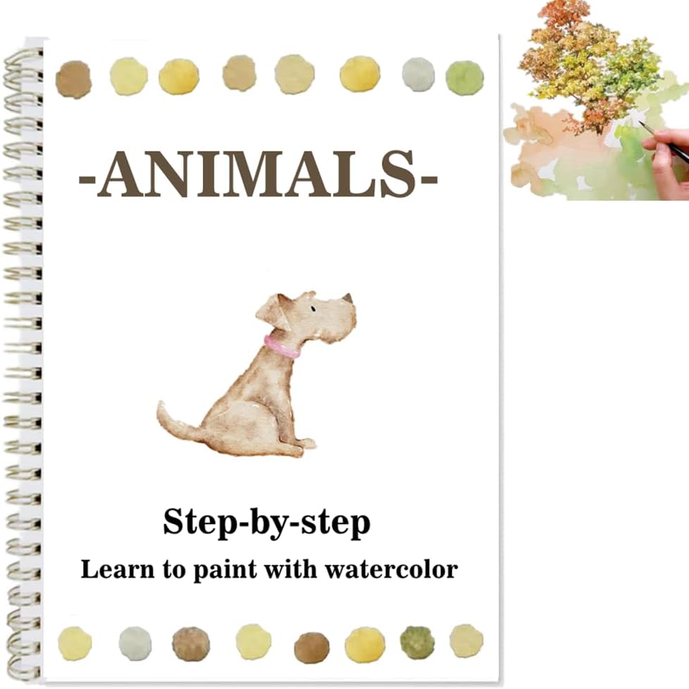 Watercolor Workbooks Coloring Book Easy Nature Scenes Beginner Friendly Watercolor Paint Set Art Crafts Painting Kit for Creative Exploration Gift for Adults Teens (Animals, Without Palette)